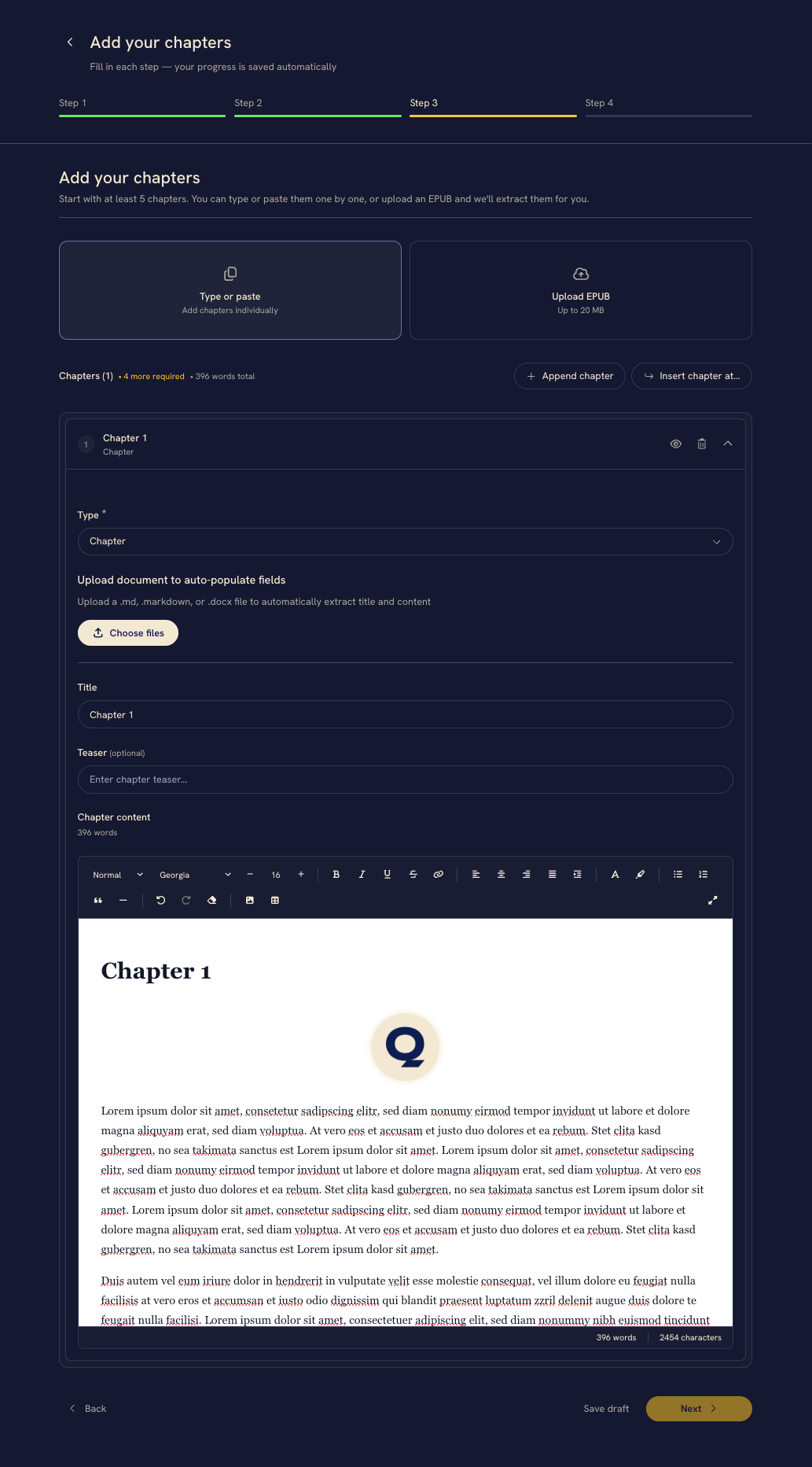 How to publish a book - Uploading content